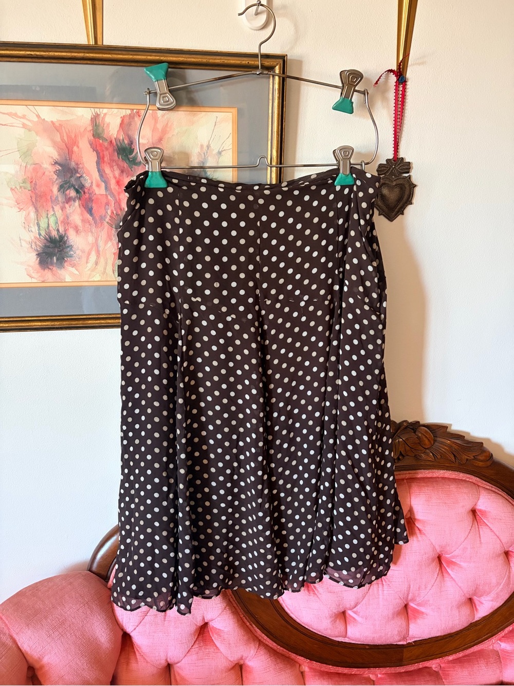 Nine & Co. Brown Midi Skirt with White Polka Dots